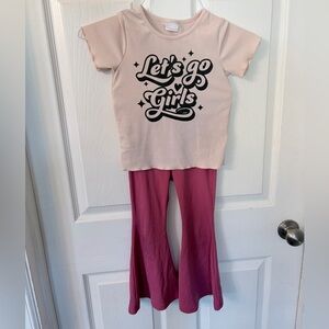 Girls size 5/6 Shania Twain ribbed set with bell bottom pants light & dark pink